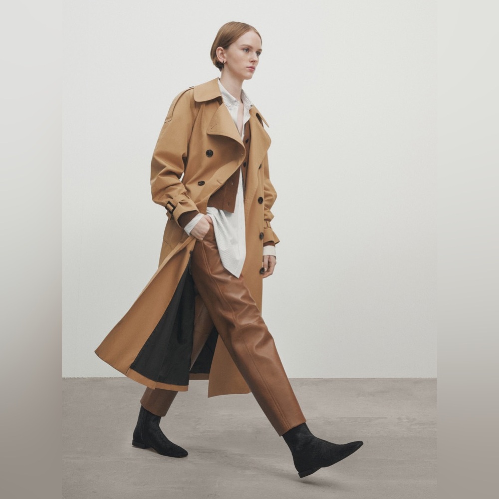 Massimo Dutti trench coat duster casual classic camel tan beige with belt - Picture 3 of 8